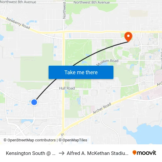 Kensington South @ 38th Terrace to Alfred A. McKethan Stadium at Perry Field map