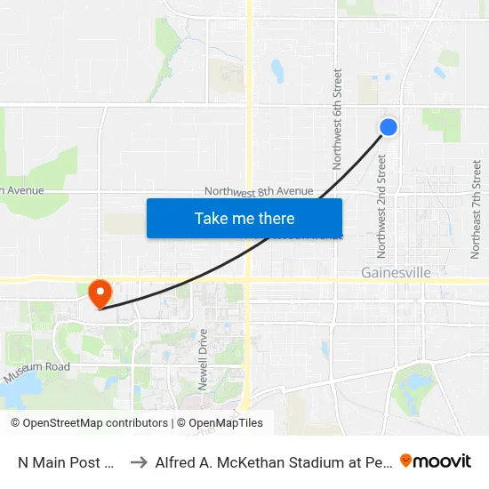 N Main Post Office to Alfred A. McKethan Stadium at Perry Field map