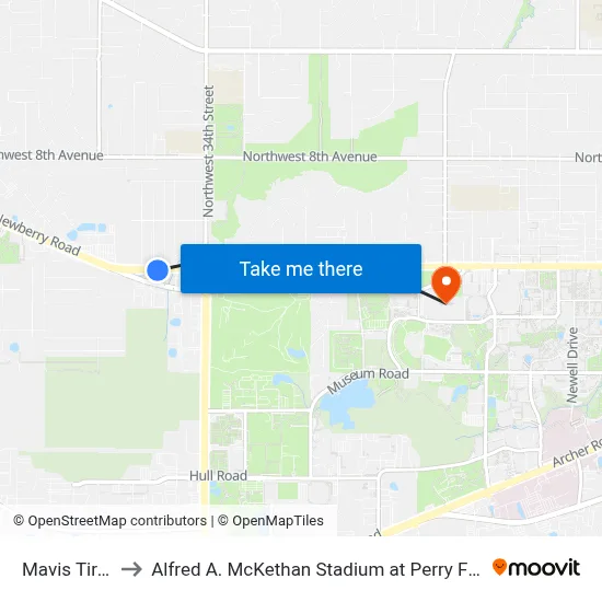 Mavis Tires to Alfred A. McKethan Stadium at Perry Field map