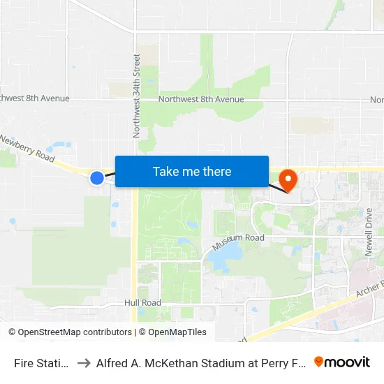 Fire Station to Alfred A. McKethan Stadium at Perry Field map