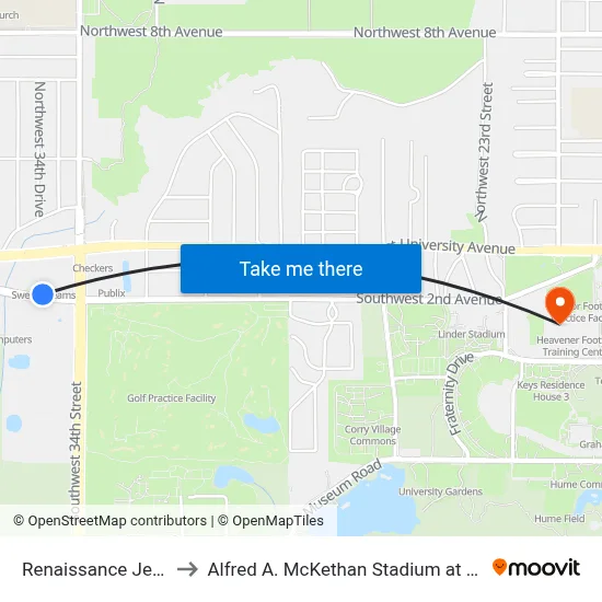 Renaissance Jewelers to Alfred A. McKethan Stadium at Perry Field map