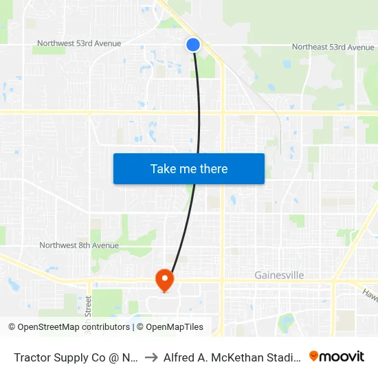 Tractor Supply Co @ NW 53rd Avenue to Alfred A. McKethan Stadium at Perry Field map
