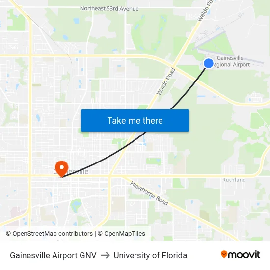 Gainesville Airport GNV to University of Florida map