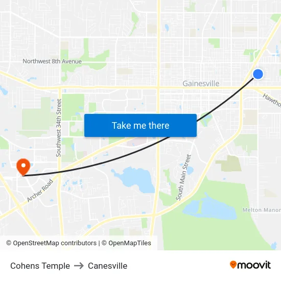 Cohens Temple to Canesville map