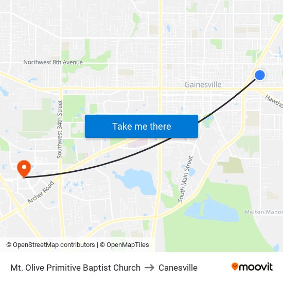 Mt. Olive Primitive Baptist Church to Canesville map