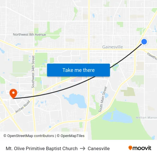 Mt. Olive Primitive Baptist Church to Canesville map