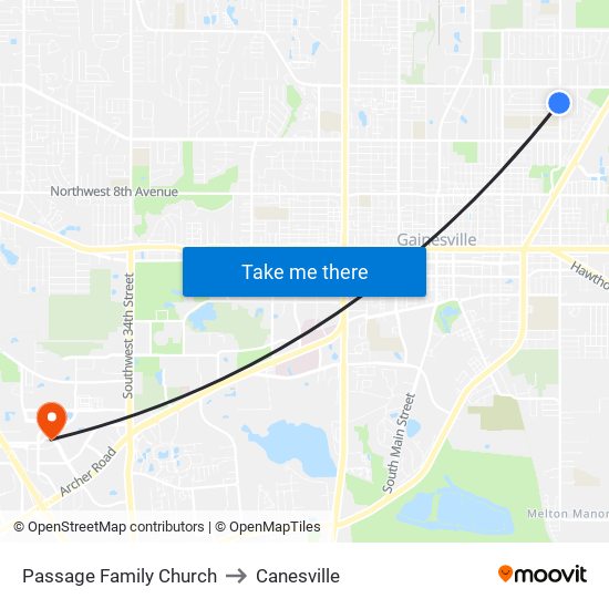 Passage Family Church to Canesville map