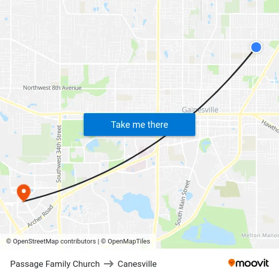 Passage Family Church to Canesville map