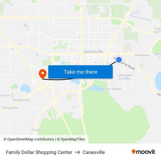 Family Dollar Shopping Center to Canesville map