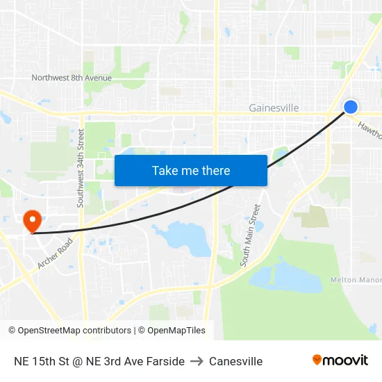 NE 15th St @ NE 3rd Ave Farside to Canesville map