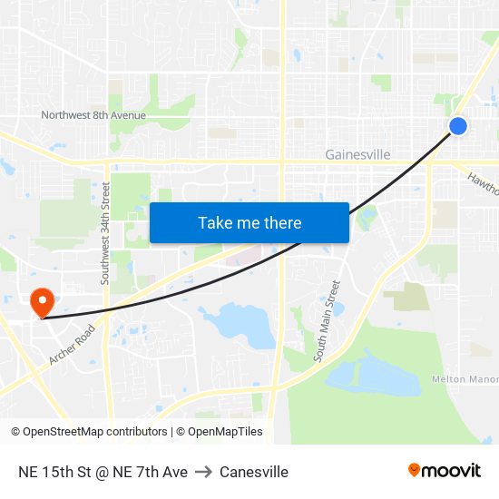 NE 15th St @ NE 7th Ave to Canesville map