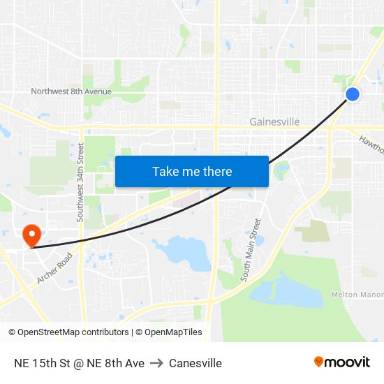 NE 15th St @ NE 8th Ave to Canesville map