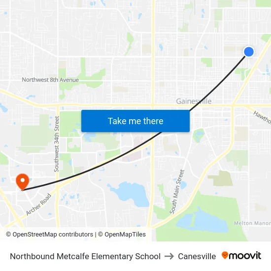 Northbound Metcalfe Elementary School to Canesville map