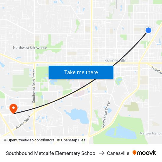 Southbound Metcalfe Elementary School to Canesville map