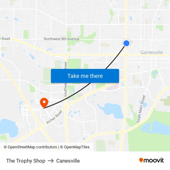 The Trophy Shop to Canesville map