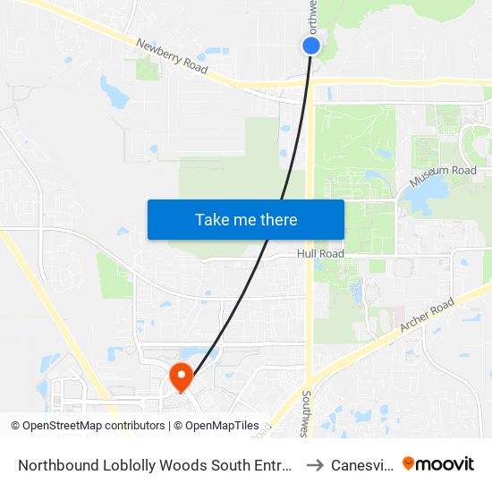 Northbound Loblolly Woods South Entrance to Canesville map