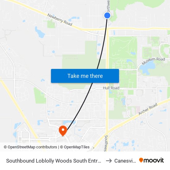 Southbound Loblolly Woods South Entrance to Canesville map