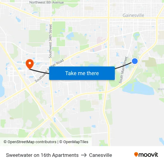 Sweetwater on 16th Apartments to Canesville map