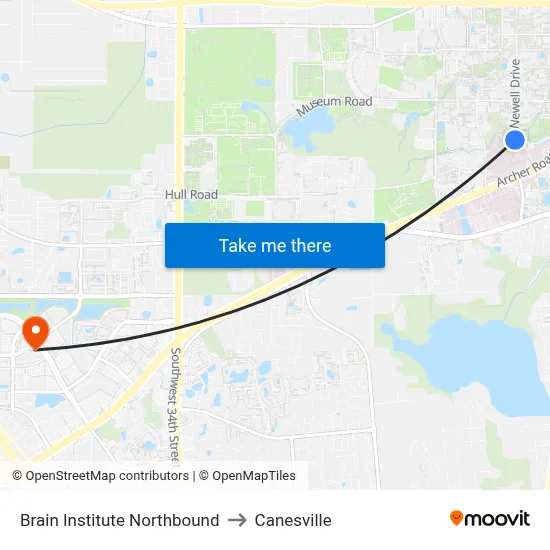Brain Institute Northbound to Canesville map