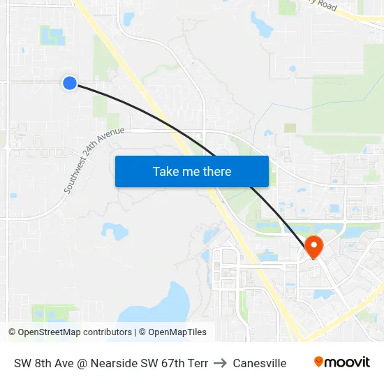 SW 8th Ave @ Nearside SW 67th Terr to Canesville map