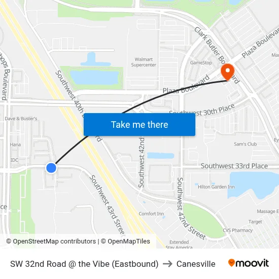 SW 32nd Road @ the Vibe (Eastbound) to Canesville map