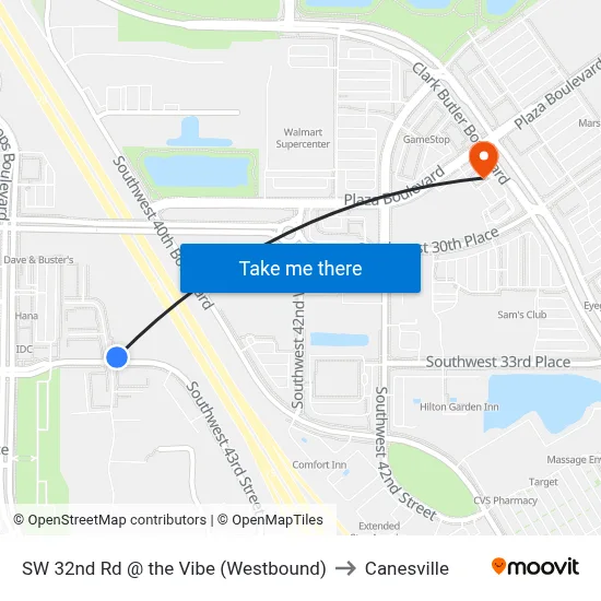 SW 32nd Rd @ the Vibe (Westbound) to Canesville map