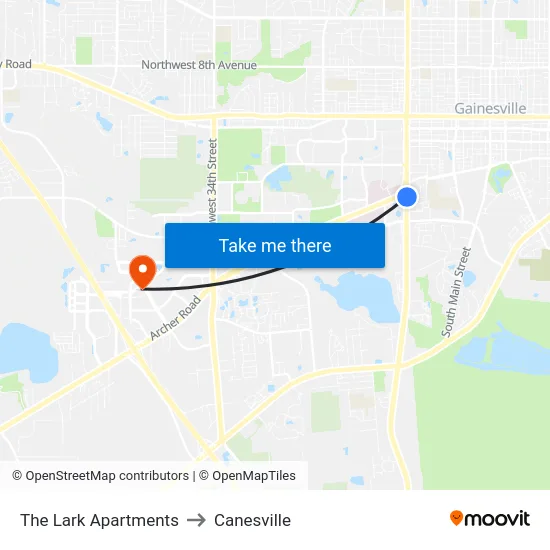 The Lark Apartments to Canesville map