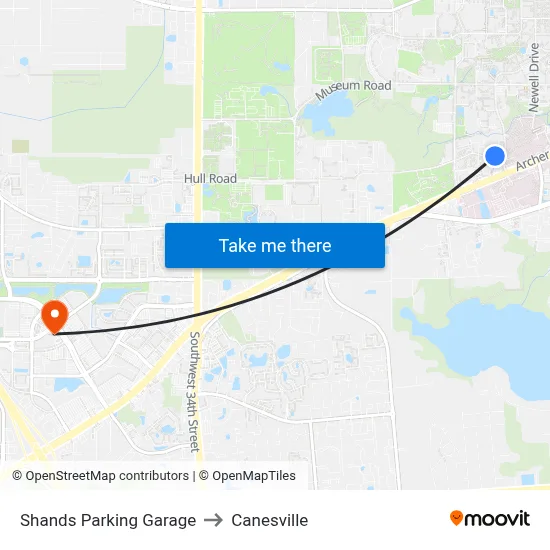 Shands Parking Garage to Canesville map