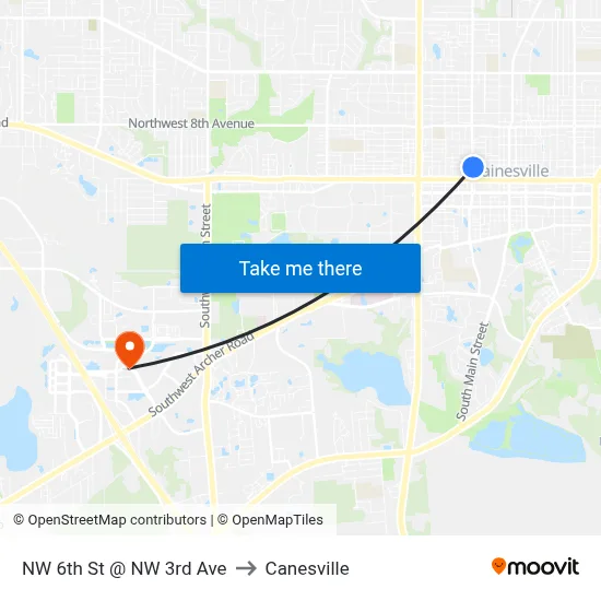 NW 6th St @ NW 3rd Ave to Canesville map