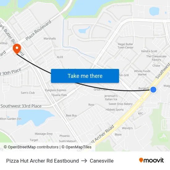 Pizza Hut Archer Rd Eastbound to Canesville map