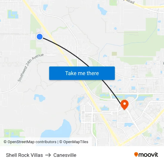 Shell Rock Villas to Canesville map
