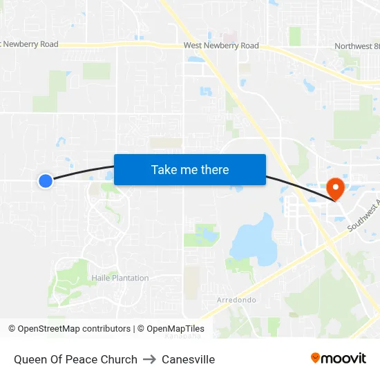 Queen Of Peace Church to Canesville map