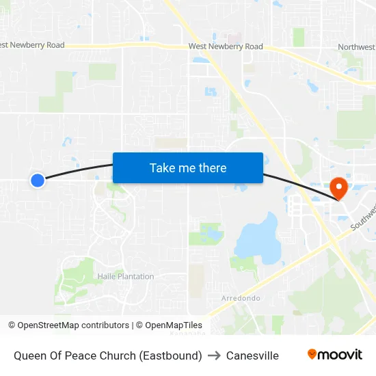 Queen Of Peace Church (Eastbound) to Canesville map