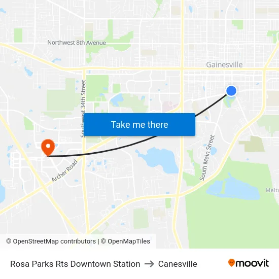 Rosa Parks Rts Downtown Station to Canesville map