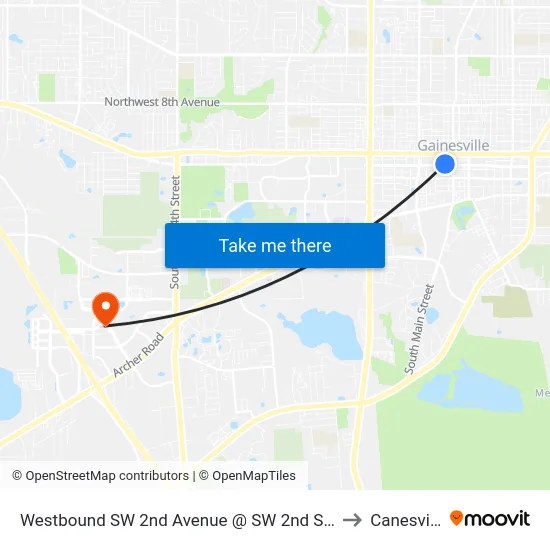 Westbound SW 2nd Avenue @ SW 2nd Street to Canesville map
