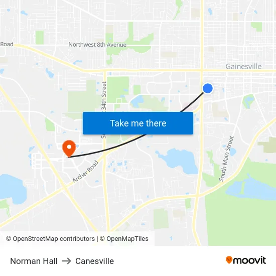 Norman Hall to Canesville map