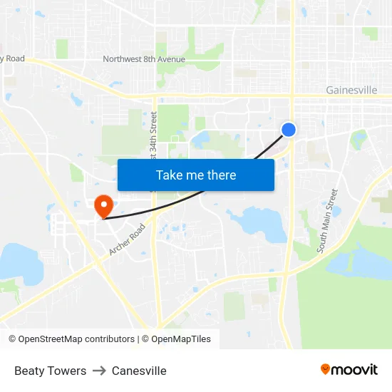 Beaty Towers to Canesville map