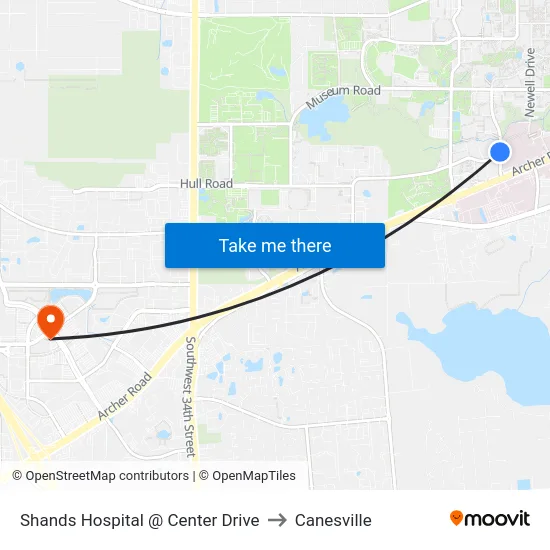 Shands Hospital @ Center Drive to Canesville map