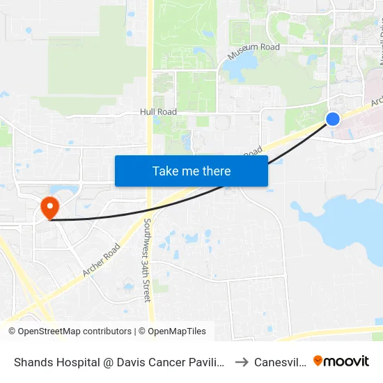 Shands Hospital @ Davis Cancer Pavilion to Canesville map