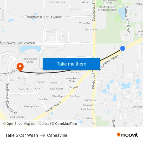 Take 5 Car Wash to Canesville map