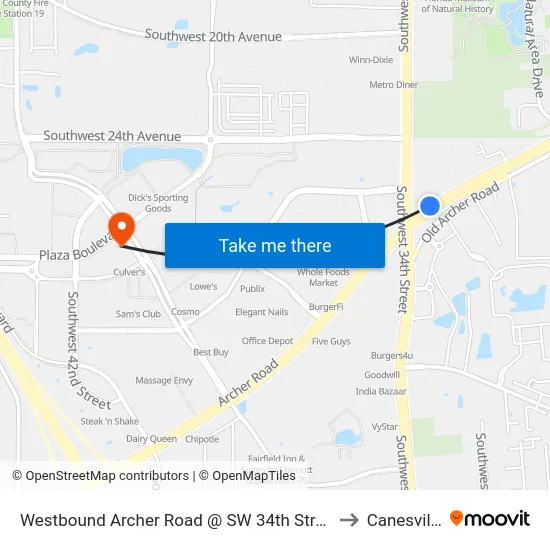 Westbound Archer Road @ SW 34th Street to Canesville map