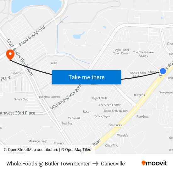 Whole Foods @ Butler Town Center to Canesville map