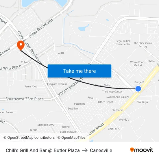Chili's Grill And Bar @ Butler Plaza to Canesville map