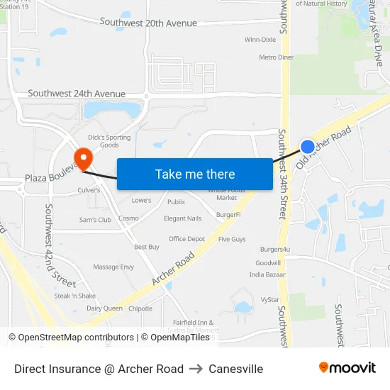 Direct Insurance @ Archer Road to Canesville map