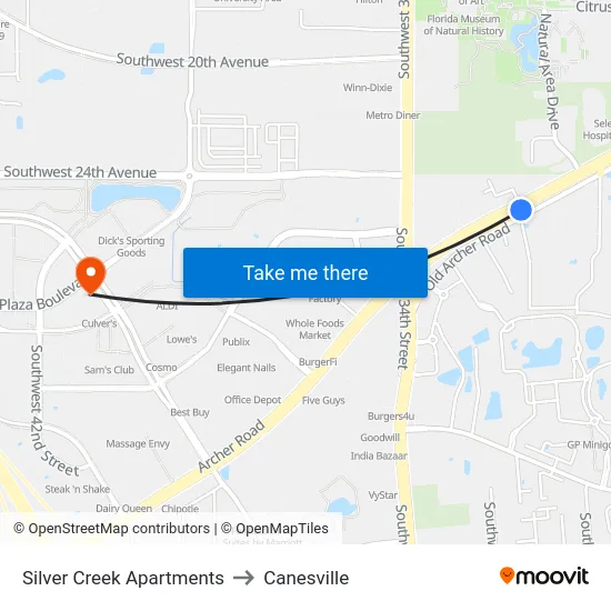 Silver Creek Apartments to Canesville map