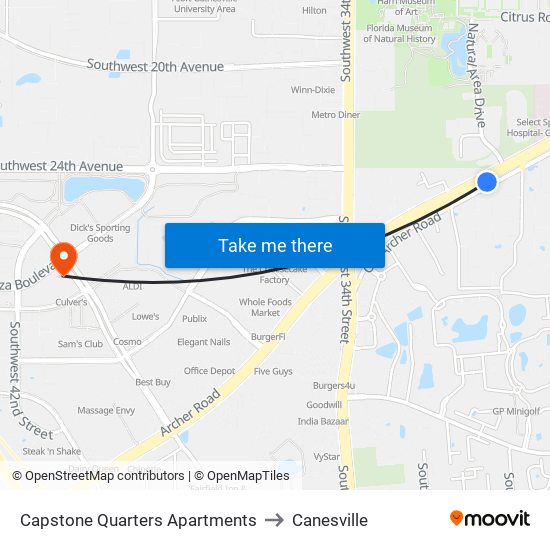 Capstone Quarters Apartments to Canesville map