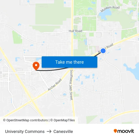 University Commons to Canesville map