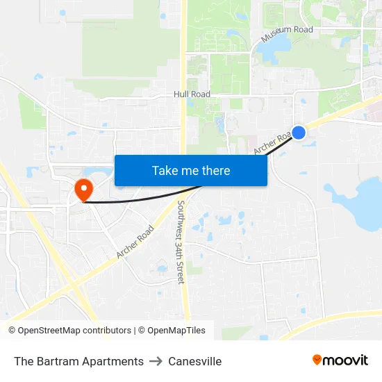 The Bartram Apartments to Canesville map