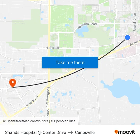 Shands Hospital @ Center Drive to Canesville map