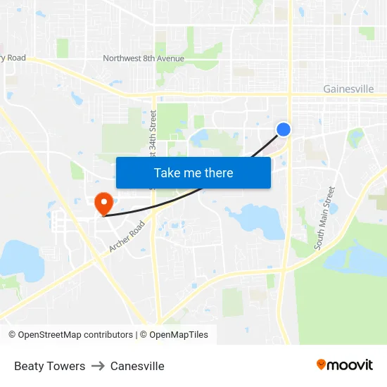 Beaty Towers to Canesville map